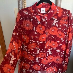 Cabi Red and Orange Floral Shirt